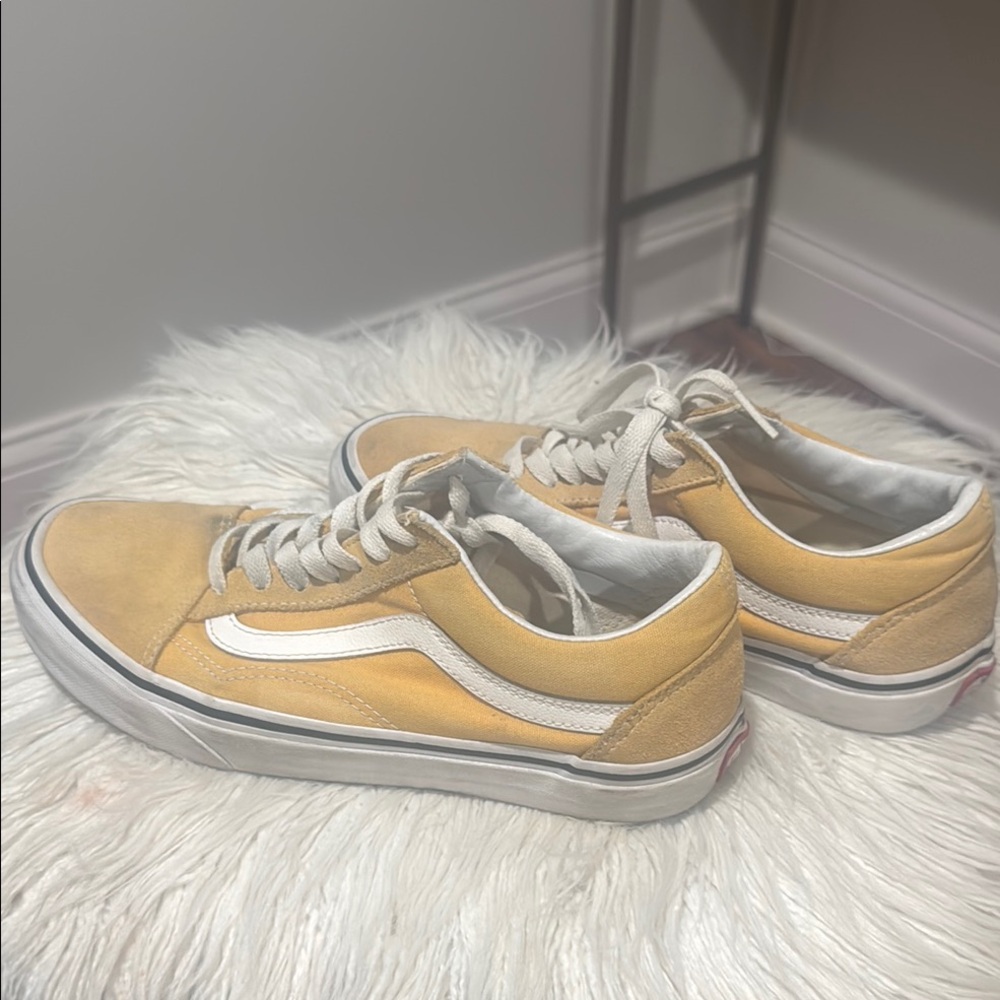 Womens Yellow and White Vans Sneakers Size 7.5